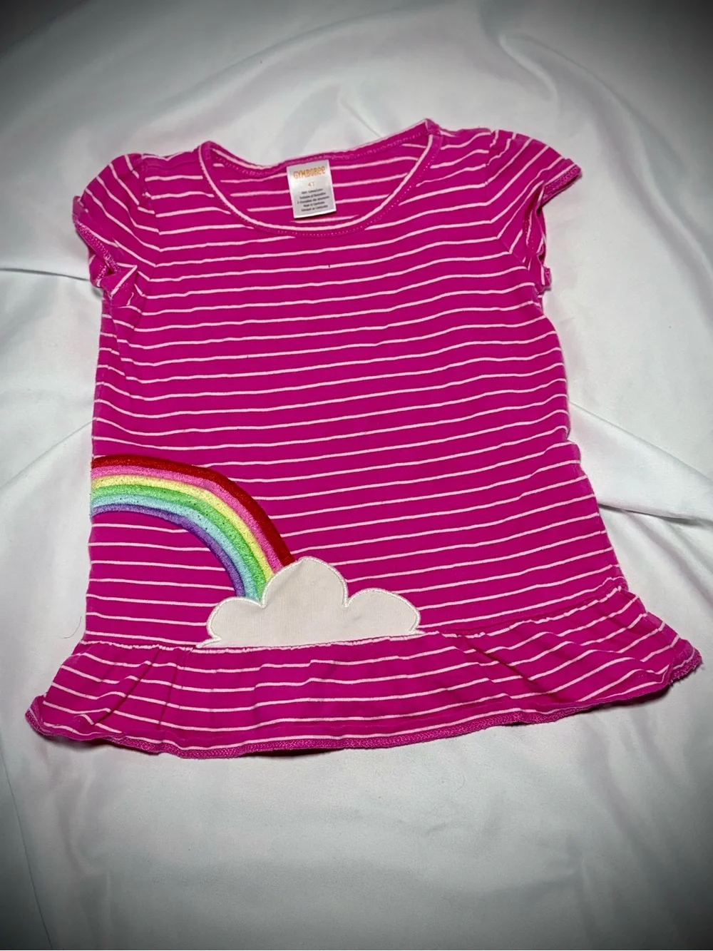 Gymboree Hot Pink Striped Tee with Rainbow Appliqué